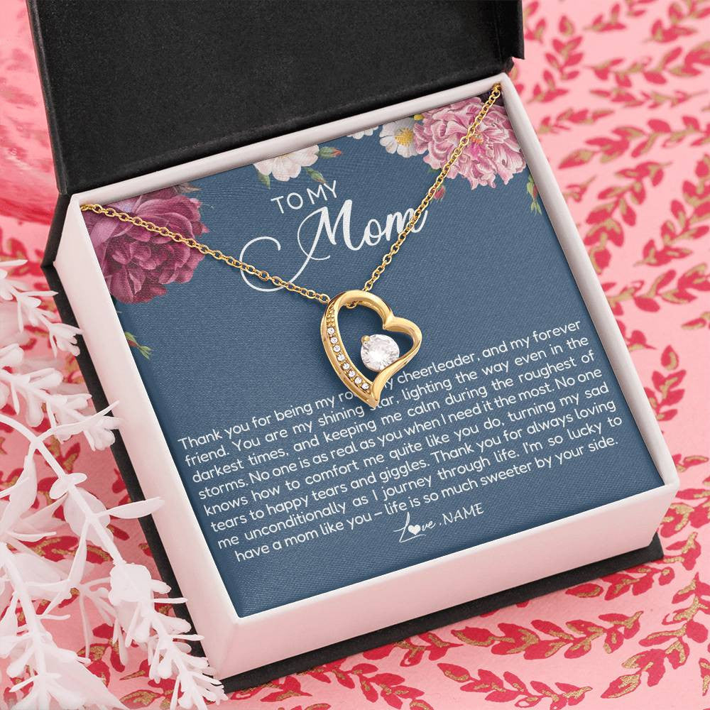 Forever Love Necklace 18K Yellow Gold Finish | Personalized To My Mom Necklace From Daughter Thank You For Being My Rock Mom Birthday Mothers Day Christmas Pendant Jewelry Customized Gift Box Message Card | siriusteestore