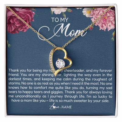 Forever Love Necklace 18K Yellow Gold Finish | Personalized To My Mom Necklace From Daughter Thank You For Being My Rock Mom Birthday Mothers Day Christmas Pendant Jewelry Customized Gift Box Message Card | siriusteestore