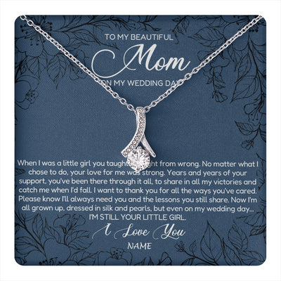 Alluring Beauty Necklace 14K White Gold Finish | 1 | Personalized To My Mom Necklace From Daughter Wedding Day Your Little Daughter Mother of the Bride Mom of Bride Pendant Jewelry Gift Box Message Card | siriusteestore