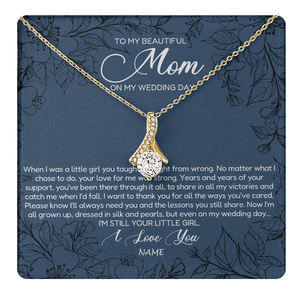 Alluring Beauty Necklace 18K Yellow Gold Finish | 1 | Personalized To My Mom Necklace From Daughter Wedding Day Your Little Daughter Mother of the Bride Mom of Bride Pendant Jewelry Gift Box Message Card | siriusteestore