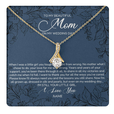 Alluring Beauty Necklace 18K Yellow Gold Finish | 1 | Personalized To My Mom Necklace From Daughter Wedding Day Your Little Daughter Mother of the Bride Mom of Bride Pendant Jewelry Gift Box Message Card | siriusteestore