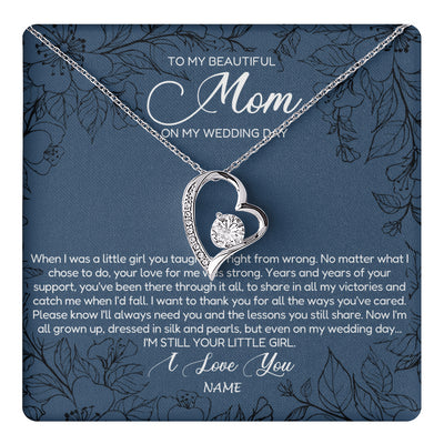 Forever Love Necklace 14K White Gold Finish | 1 | Personalized To My Mom Necklace From Daughter Wedding Day Your Little Daughter Mother of the Bride Mom of Bride Pendant Jewelry Gift Box Message Card | siriusteestore