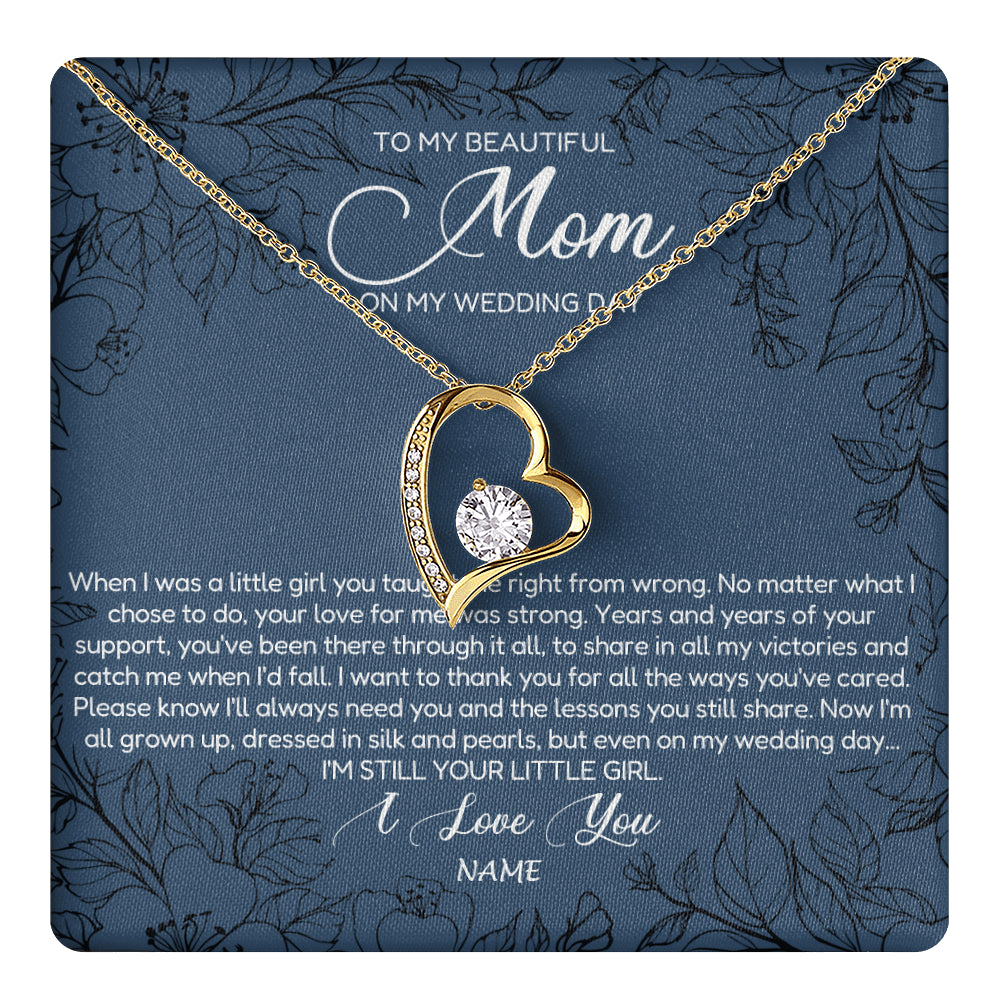 Forever Love Necklace 18K Yellow Gold Finish | 1 | Personalized To My Mom Necklace From Daughter Wedding Day Your Little Daughter Mother of the Bride Mom of Bride Pendant Jewelry Gift Box Message Card | siriusteestore
