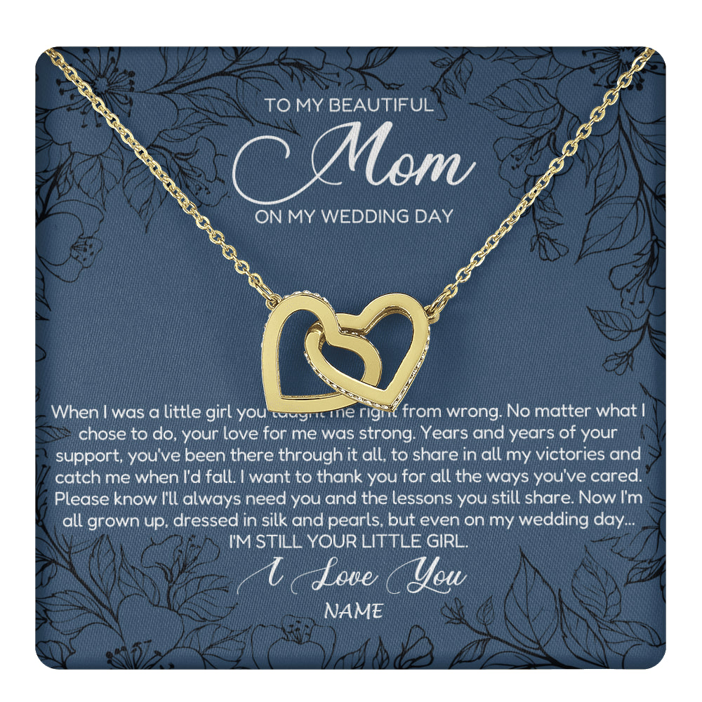 Interlocking Hearts Necklace 18K Yellow Gold Finish | 1 | Personalized To My Mom Necklace From Daughter Wedding Day Your Little Daughter Mother of the Bride Mom of Bride Pendant Jewelry Gift Box Message Card | siriusteestore