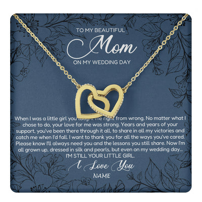 Interlocking Hearts Necklace 18K Yellow Gold Finish | 1 | Personalized To My Mom Necklace From Daughter Wedding Day Your Little Daughter Mother of the Bride Mom of Bride Pendant Jewelry Gift Box Message Card | siriusteestore