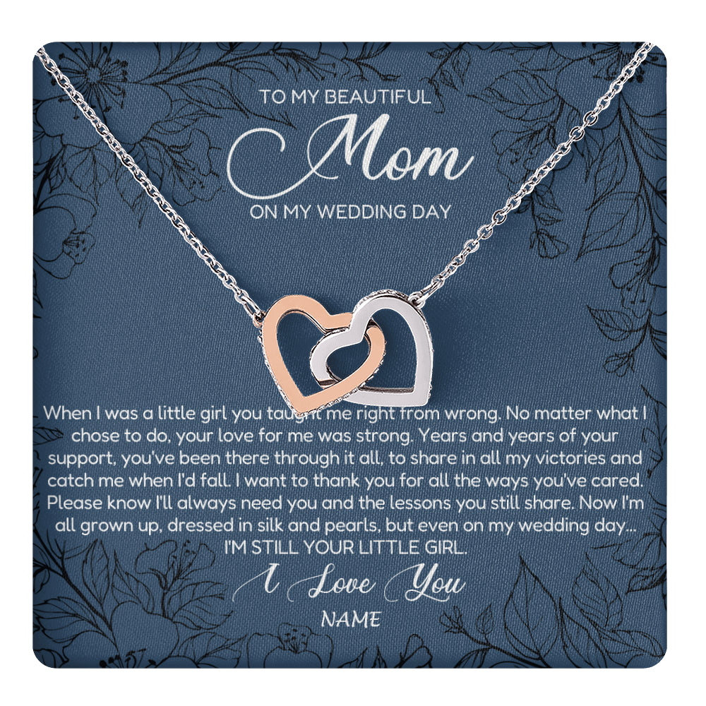 Interlocking Hearts Necklace Stainless Steel & Rose Gold Finish | 1 | Personalized To My Mom Necklace From Daughter Wedding Day Your Little Daughter Mother of the Bride Mom of Bride Pendant Jewelry Gift Box Message Card | siriusteestore