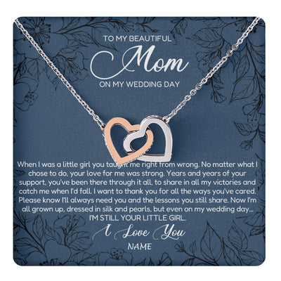 Interlocking Hearts Necklace Stainless Steel & Rose Gold Finish | 1 | Personalized To My Mom Necklace From Daughter Wedding Day Your Little Daughter Mother of the Bride Mom of Bride Pendant Jewelry Gift Box Message Card | siriusteestore