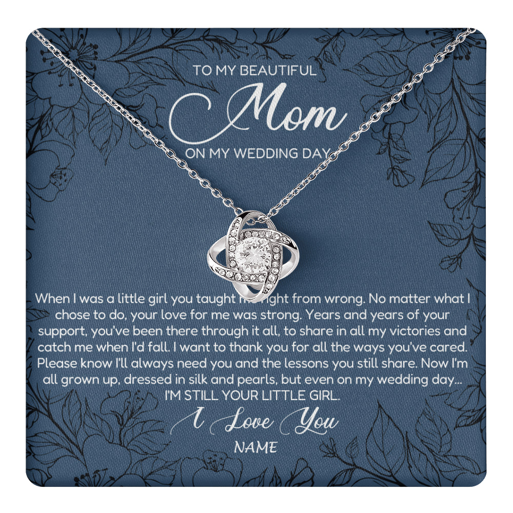 Love Knot Necklace 14K White Gold Finish | 1 | Personalized To My Mom Necklace From Daughter Wedding Day Your Little Daughter Mother of the Bride Mom of Bride Pendant Jewelry Gift Box Message Card | siriusteestore