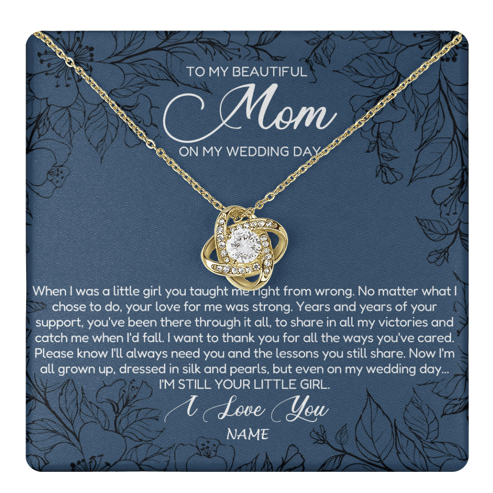 Love Knot Necklace 18K Yellow Gold Finish | 1 | Personalized To My Mom Necklace From Daughter Wedding Day Your Little Daughter Mother of the Bride Mom of Bride Pendant Jewelry Gift Box Message Card | siriusteestore