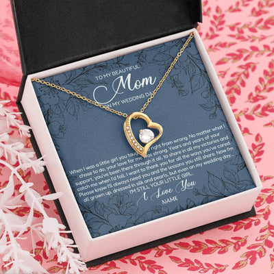 Forever Love Necklace 18K Yellow Gold Finish | Personalized To My Mom Necklace From Daughter Wedding Day Your Little Girl Mother of the Bride Mom of Bride Pendant Jewelry Customized Gift Box Message Card | siriusteestore