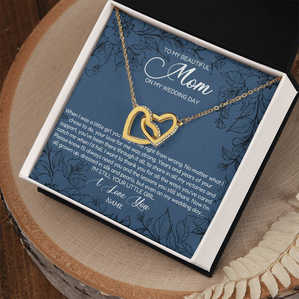 Interlocking Hearts Necklace 18K Yellow Gold Finish | Personalized To My Mom Necklace From Daughter Wedding Day Your Little Girl Mother of the Bride Mom of Bride Pendant Jewelry Customized Gift Box Message Card | siriusteestore