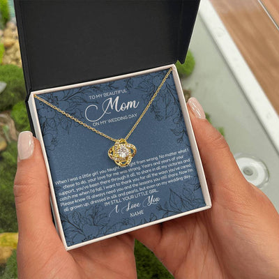 Love Knot Necklace 18K Yellow Gold Finish | Personalized To My Mom Necklace From Daughter Wedding Day Your Little Girl Mother of the Bride Mom of Bride Pendant Jewelry Customized Gift Box Message Card | siriusteestore