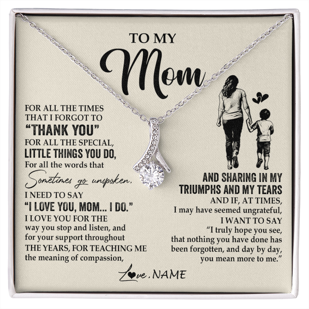 Alluring Beauty Necklace 14K White Gold Finish | 1 | Personalized To My Mom Necklace From Son For All The Times That I Forgot To Thank You Mom Birthday Mothers Day Christmas Customized Gift Box Message Card | siriusteestore