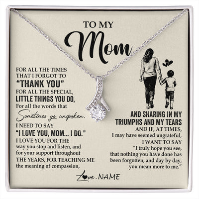 Alluring Beauty Necklace 14K White Gold Finish | 1 | Personalized To My Mom Necklace From Son For All The Times That I Forgot To Thank You Mom Birthday Mothers Day Christmas Customized Gift Box Message Card | siriusteestore