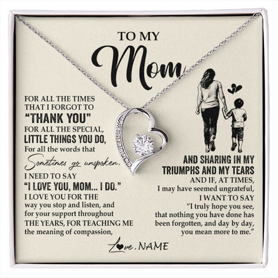 Forever Love Necklace 14K White Gold Finish | 1 | Personalized To My Mom Necklace From Son For All The Times That I Forgot To Thank You Mom Birthday Mothers Day Christmas Customized Gift Box Message Card | siriusteestore