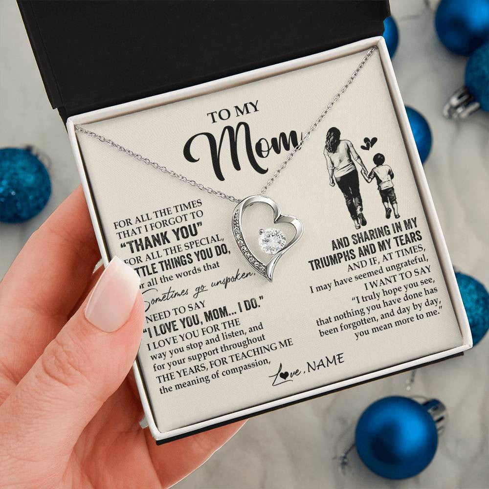 Forever Love Necklace 14K White Gold Finish | 2 | Personalized To My Mom Necklace From Son For All The Times That I Forgot To Thank You Mom Birthday Mothers Day Christmas Customized Gift Box Message Card | siriusteestore