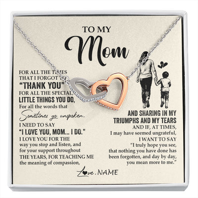 Interlocking Hearts Necklace Stainless Steel & Rose Gold Finish | 1 | Personalized To My Mom Necklace From Son For All The Times That I Forgot To Thank You Mom Birthday Mothers Day Christmas Customized Gift Box Message Card | siriusteestore