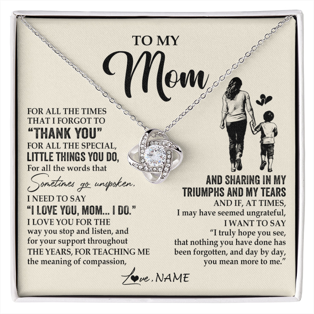 Love Knot Necklace 14K White Gold Finish | 1 | Personalized To My Mom Necklace From Son For All The Times That I Forgot To Thank You Mom Birthday Mothers Day Christmas Customized Gift Box Message Card | siriusteestore