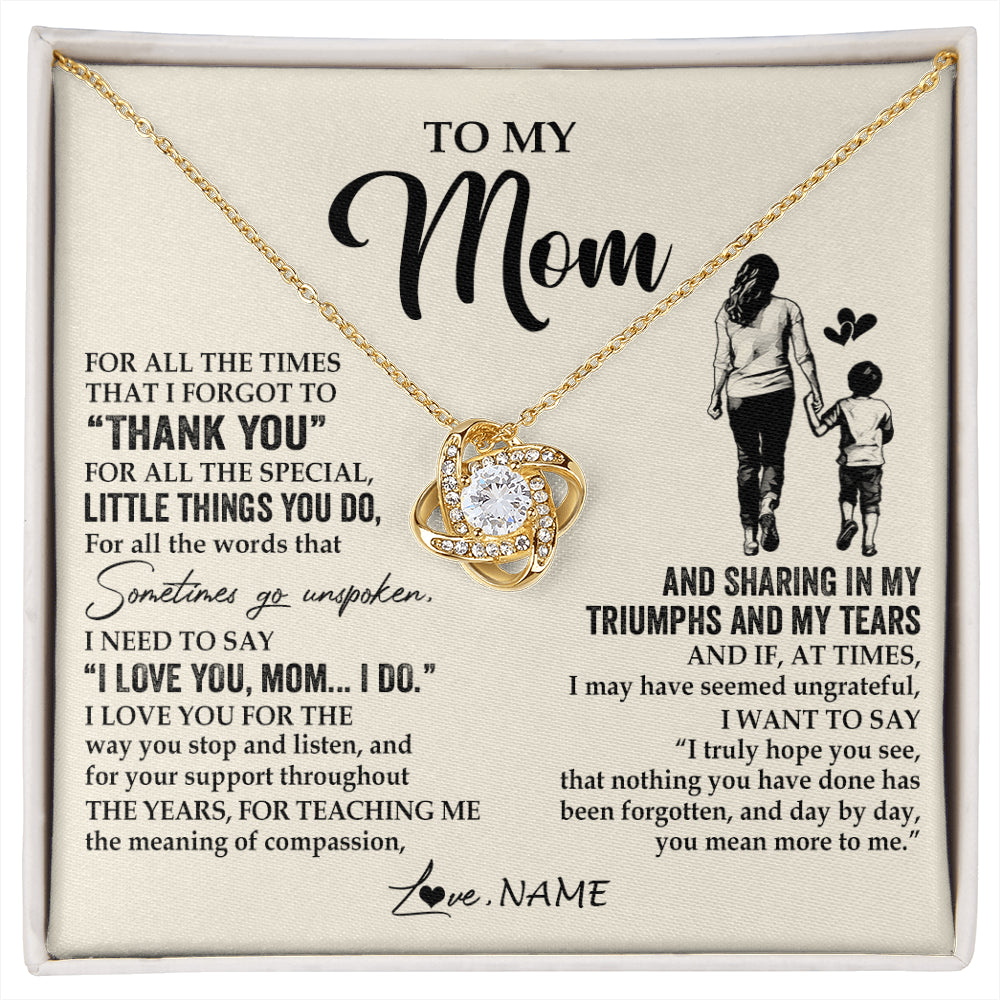 Love Knot Necklace 18K Yellow Gold Finish | 1 | Personalized To My Mom Necklace From Son For All The Times That I Forgot To Thank You Mom Birthday Mothers Day Christmas Customized Gift Box Message Card | siriusteestore
