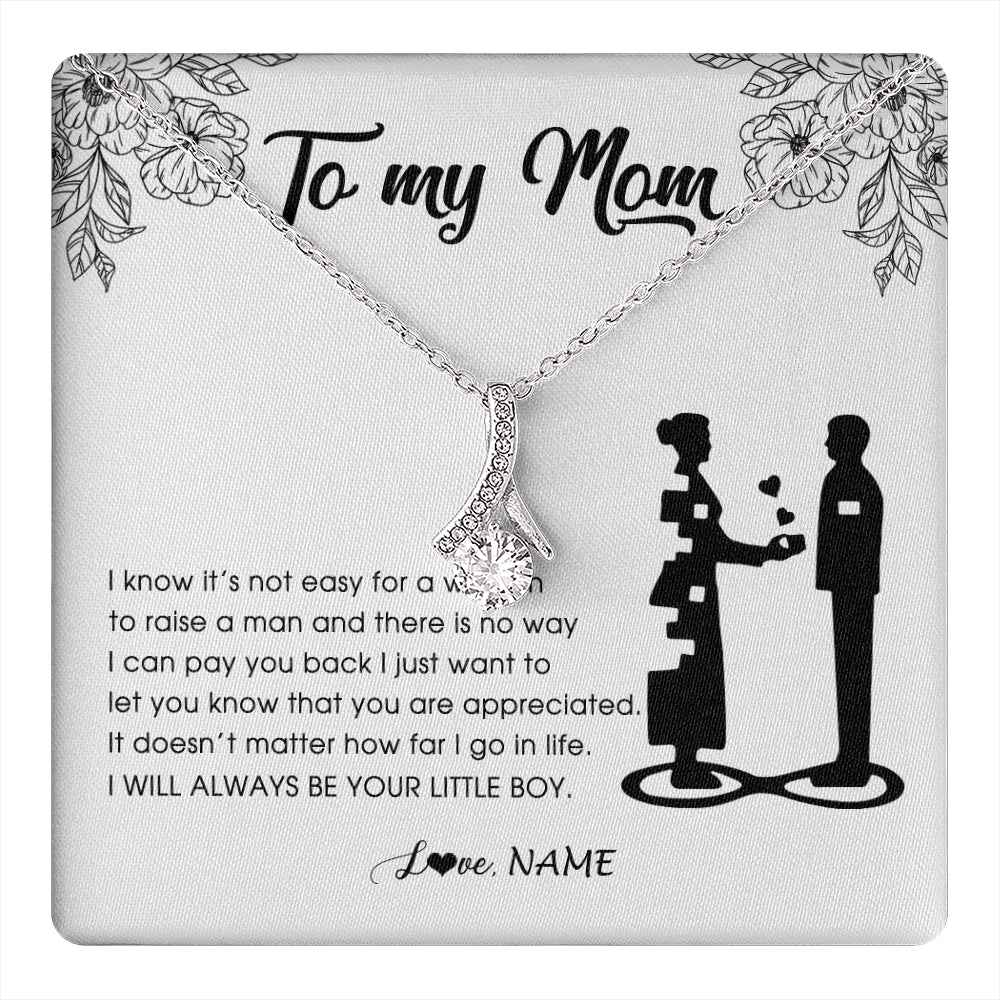 Alluring Beauty Necklace 14K White Gold Finish | 1 | Personalized To My Mom Necklace From Son I Know It's Not Easy For A Woman To Raise A Man Mother Birthday Mothers Day Jewelry Customized Gift Box Message Card | siriusteestore