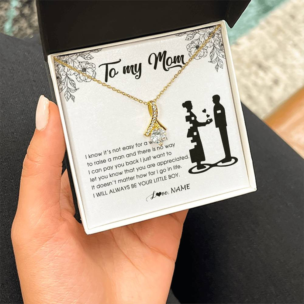 Alluring Beauty Necklace 18K Yellow Gold Finish | Personalized To My Mom Necklace From Son I Know It's Not Easy For A Woman To Raise A Man Mother Birthday Mothers Day Jewelry Customized Gift Box Message Card | siriusteestore