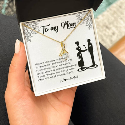 Alluring Beauty Necklace 18K Yellow Gold Finish | Personalized To My Mom Necklace From Son I Know It's Not Easy For A Woman To Raise A Man Mother Birthday Mothers Day Jewelry Customized Gift Box Message Card | siriusteestore