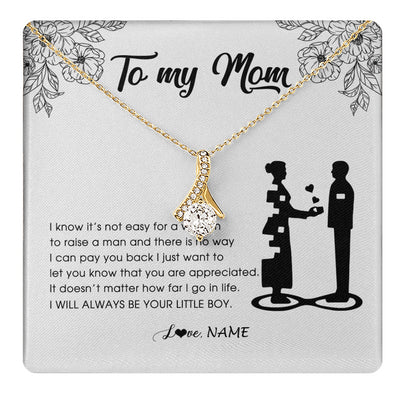 Alluring Beauty Necklace 18K Yellow Gold Finish | 1 | Personalized To My Mom Necklace From Son I Know It's Not Easy For A Woman To Raise A Man Mother Birthday Mothers Day Jewelry Customized Gift Box Message Card | siriusteestore