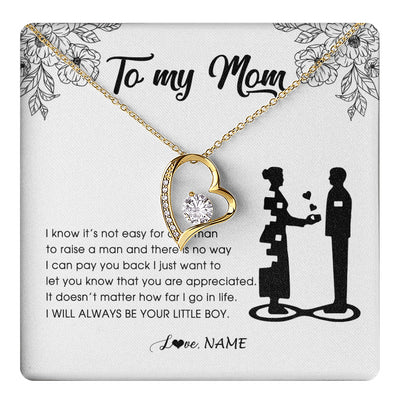 Forever Love Necklace 18K Yellow Gold Finish | 1 | Personalized To My Mom Necklace From Son I Know It's Not Easy For A Woman To Raise A Man Mother Birthday Mothers Day Jewelry Customized Gift Box Message Card | siriusteestore