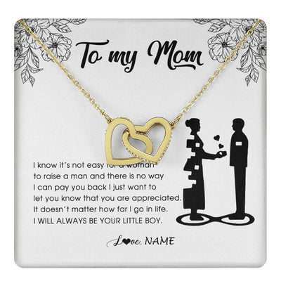 Interlocking Hearts Necklace 18K Yellow Gold Finish | 1 | Personalized To My Mom Necklace From Son I Know It's Not Easy For A Woman To Raise A Man Mother Birthday Mothers Day Jewelry Customized Gift Box Message Card | siriusteestore