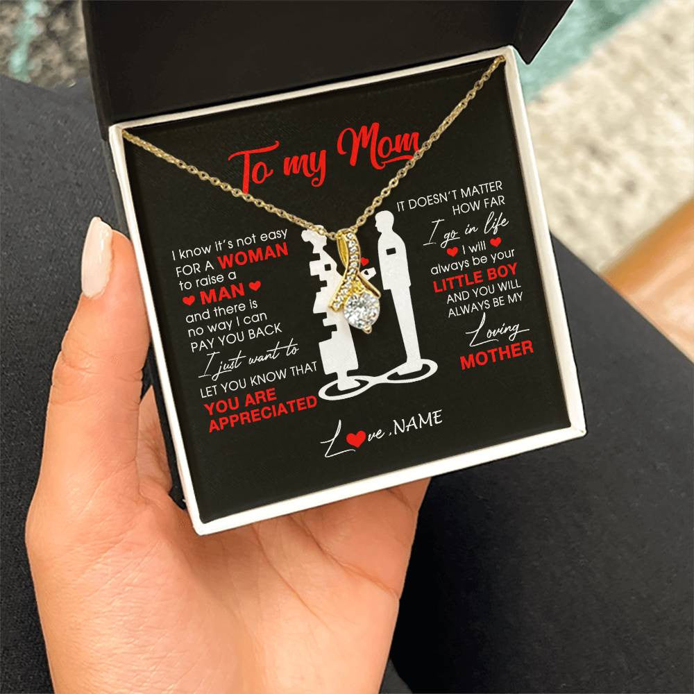 Alluring Beauty Necklace 18K Yellow Gold Finish | Personalized To My Mom Necklace From Son Little Boy Always Be My Loving Mother Birthday Mothers Day Christmas Pendant Jewelry Customized Gift Box Message Card | siriusteestore