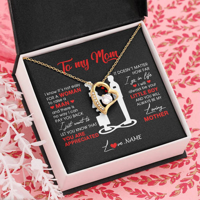 Forever Love Necklace 18K Yellow Gold Finish | Personalized To My Mom Necklace From Son Little Boy Always Be My Loving Mother Birthday Mothers Day Christmas Pendant Jewelry Customized Gift Box Message Card | siriusteestore