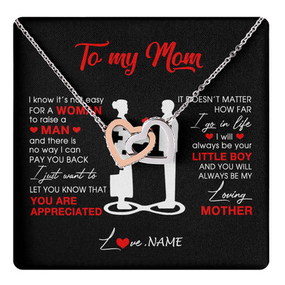 Interlocking Hearts Necklace Stainless Steel & Rose Gold Finish | 1 | Personalized To My Mom Necklace From Son Little Son Always Be My Loving Mother Birthday Mothers Day Christmas Pendant Jewelry Customized Gift Box Message Card | siriusteestore