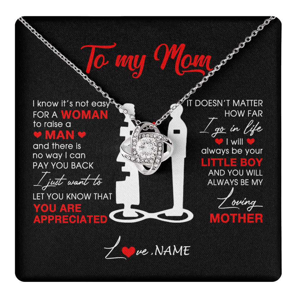 Love Knot Necklace 14K White Gold Finish | 1 | Personalized To My Mom Necklace From Son Little Son Always Be My Loving Mother Birthday Mothers Day Christmas Pendant Jewelry Customized Gift Box Message Card | siriusteestore