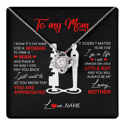 Love Knot Necklace 14K White Gold Finish | 1 | Personalized To My Mom Necklace From Son Little Son Always Be My Loving Mother Birthday Mothers Day Christmas Pendant Jewelry Customized Gift Box Message Card | siriusteestore