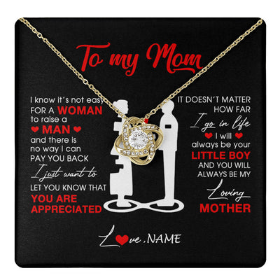 Love Knot Necklace 18K Yellow Gold Finish | 1 | Personalized To My Mom Necklace From Son Little Son Always Be My Loving Mother Birthday Mothers Day Christmas Pendant Jewelry Customized Gift Box Message Card | siriusteestore