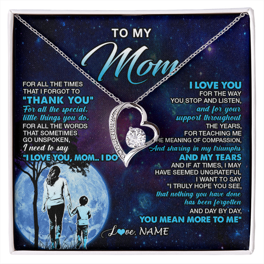 Forever Love Necklace 14K White Gold Finish | 1 | Personalized To My Mom Necklace From Son Thank You Day By Day Mom Birthday Gifts Mothers Day Christmas Customized Gift Box Message Card | siriusteestore