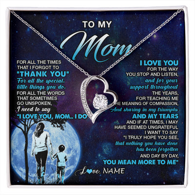 Forever Love Necklace 14K White Gold Finish | 1 | Personalized To My Mom Necklace From Son Thank You Day By Day Mom Birthday Gifts Mothers Day Christmas Customized Gift Box Message Card | siriusteestore