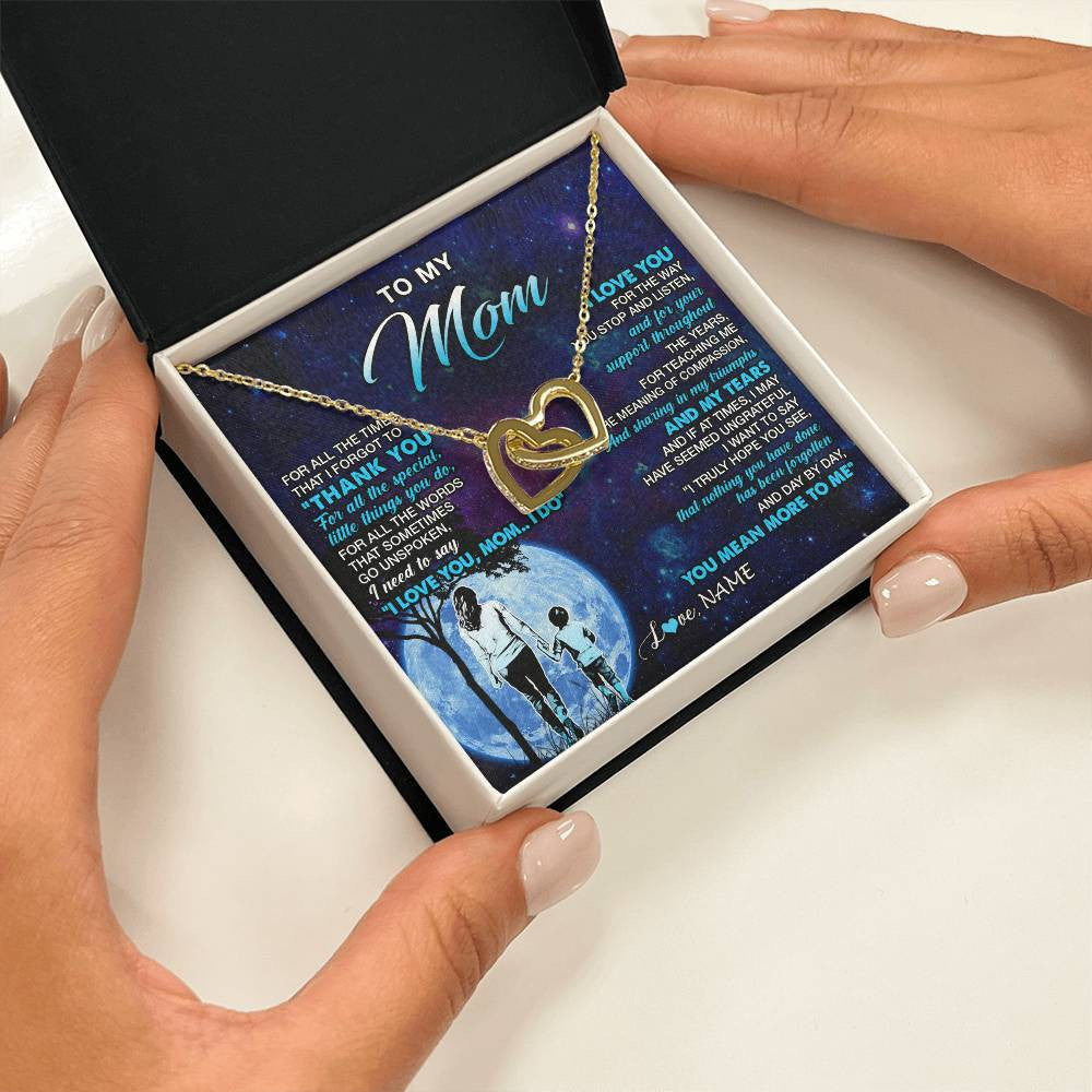 Interlocking Hearts Necklace 18K Yellow Gold Finish | 2 | Personalized To My Mom Necklace From Son Thank You Day By Day Mom Birthday Gifts Mothers Day Christmas Customized Gift Box Message Card | siriusteestore