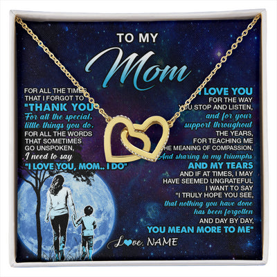 Interlocking Hearts Necklace 18K Yellow Gold Finish | 1 | Personalized To My Mom Necklace From Son Thank You Day By Day Mom Birthday Gifts Mothers Day Christmas Customized Gift Box Message Card | siriusteestore