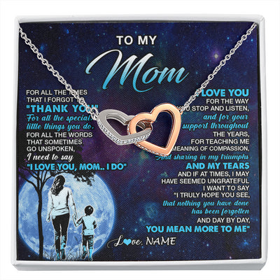 Interlocking Hearts Necklace Stainless Steel & Rose Gold Finish | 1 | Personalized To My Mom Necklace From Son Thank You Day By Day Mom Birthday Gifts Mothers Day Christmas Customized Gift Box Message Card | siriusteestore