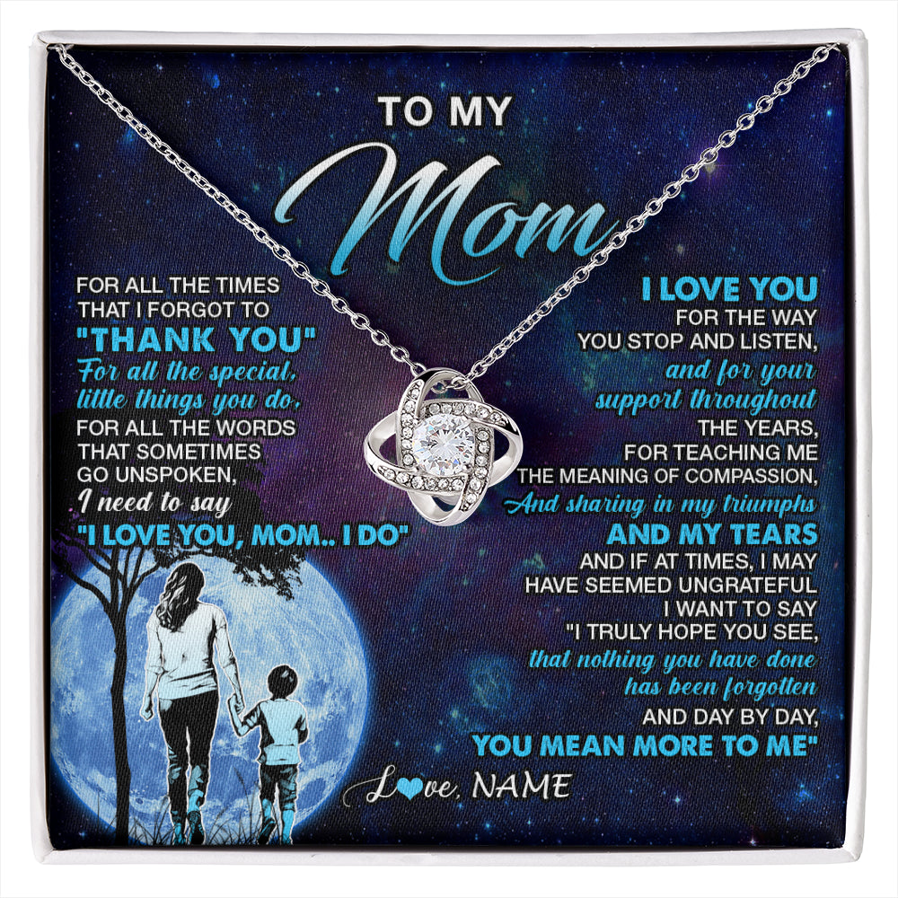Love Knot Necklace 14K White Gold Finish | 1 | Personalized To My Mom Necklace From Son Thank You Day By Day Mom Birthday Gifts Mothers Day Christmas Customized Gift Box Message Card | siriusteestore