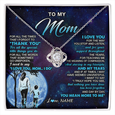 Love Knot Necklace 14K White Gold Finish | 1 | Personalized To My Mom Necklace From Son Thank You Day By Day Mom Birthday Gifts Mothers Day Christmas Customized Gift Box Message Card | siriusteestore