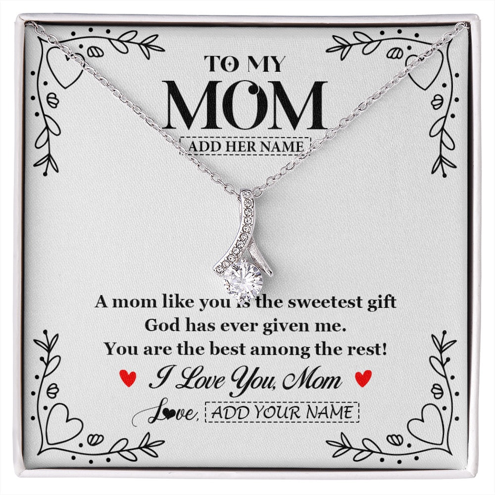 Alluring Beauty Necklace 14K White Gold Finish | 1 | Personalized To My Mom Necklace Gifts From Daughter Son You Are The Sweetest Gift God Gave Me Mom Birthday Mothers Day Christmas Custom Gift Box Message Card | https://siriusteestore.