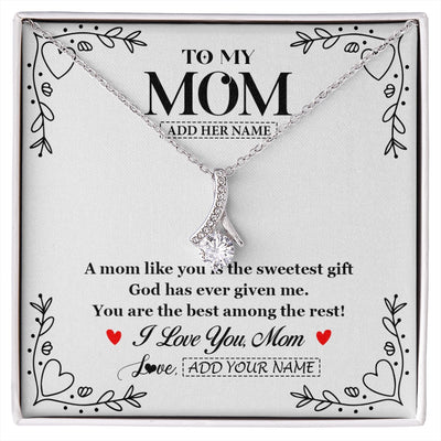 Alluring Beauty Necklace 14K White Gold Finish | 1 | Personalized To My Mom Necklace Gifts From Daughter Son You Are The Sweetest Gift God Gave Me Mom Birthday Mothers Day Christmas Custom Gift Box Message Card | https://siriusteestore.
