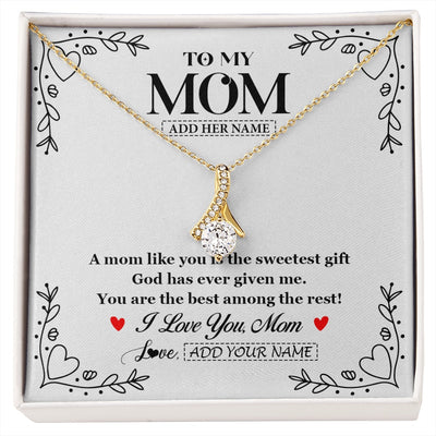 Alluring Beauty Necklace 18K Yellow Gold Finish | 1 | Personalized To My Mom Necklace Gifts From Daughter Son You Are The Sweetest Gift God Gave Me Mom Birthday Mothers Day Christmas Custom Gift Box Message Card | https://siriusteestore.