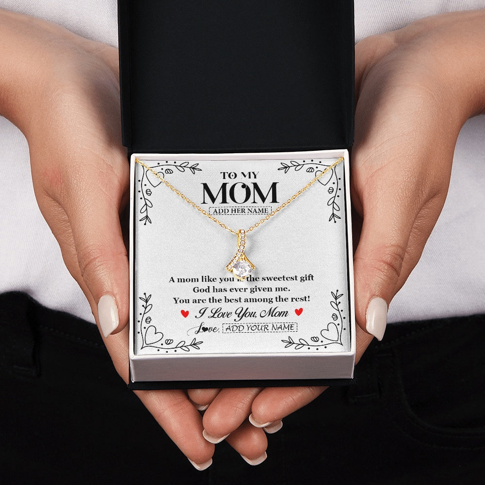 Alluring Beauty Necklace 18K Yellow Gold Finish | 2 | Personalized To My Mom Necklace Gifts From Daughter Son You Are The Sweetest Gift God Gave Me Mom Birthday Mothers Day Christmas Custom Gift Box Message Card | https://siriusteestore.