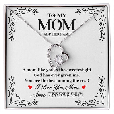 Forever Love Necklace 14K White Gold Finish | 1 | Personalized To My Mom Necklace Gifts From Daughter Son You Are The Sweetest Gift God Gave Me Mom Birthday Mothers Day Christmas Custom Gift Box Message Card | https://siriusteestore.