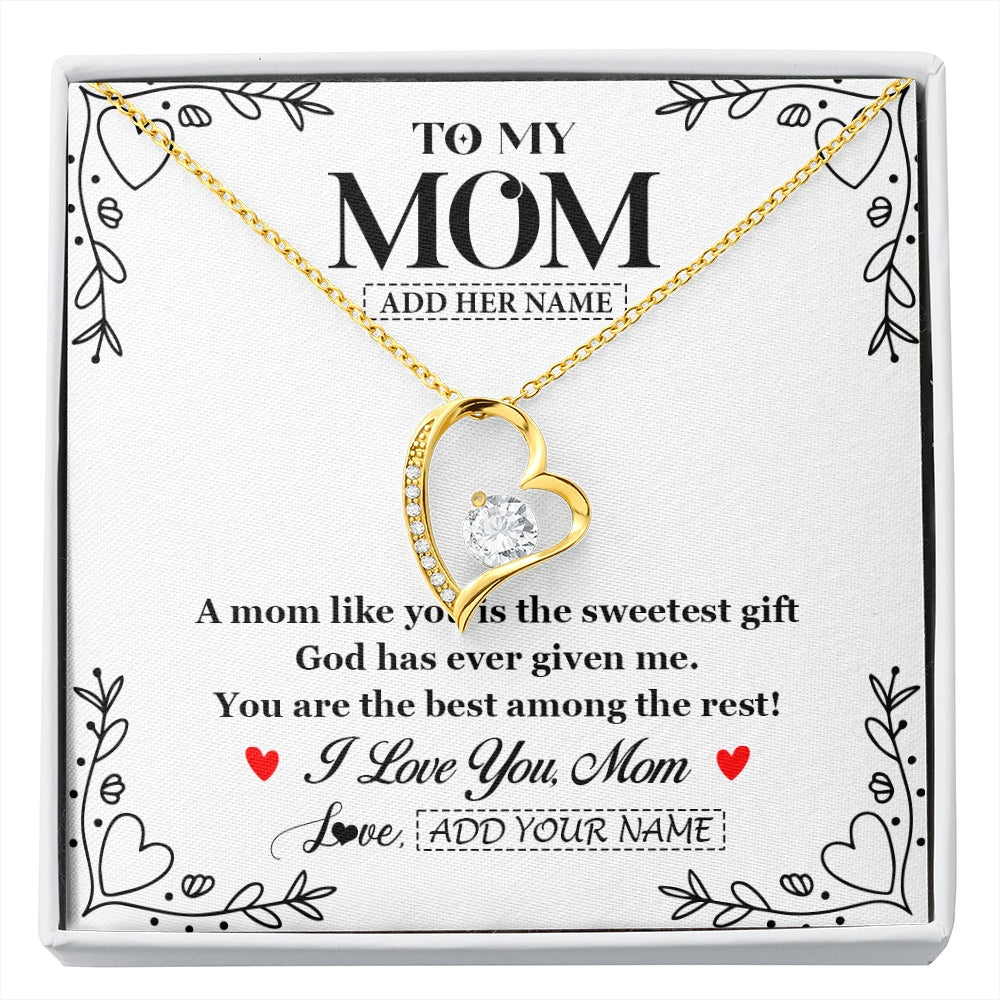 Forever Love Necklace 18K Yellow Gold Finish | 1 | Personalized To My Mom Necklace Gifts From Daughter Son You Are The Sweetest Gift God Gave Me Mom Birthday Mothers Day Christmas Custom Gift Box Message Card | https://siriusteestore.
