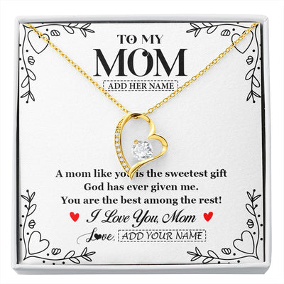 Forever Love Necklace 18K Yellow Gold Finish | 1 | Personalized To My Mom Necklace Gifts From Daughter Son You Are The Sweetest Gift God Gave Me Mom Birthday Mothers Day Christmas Custom Gift Box Message Card | https://siriusteestore.