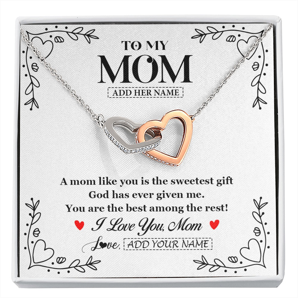 Interlocking Hearts Necklace Stainless Steel & Rose Gold Finish | 1 | Personalized To My Mom Necklace Gifts From Daughter Son You Are The Sweetest Gift God Gave Me Mom Birthday Mothers Day Christmas Custom Gift Box Message Card | https://siriusteestore.